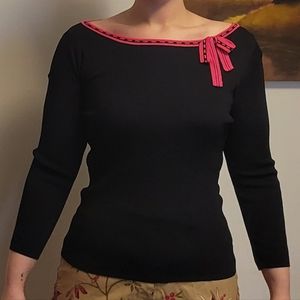 NY Collection Retro Black and Pink Blouse